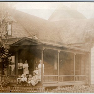 c1910s Outdoor Family House RPPC Woodwork Trim Porch Real Photo Children PC A130