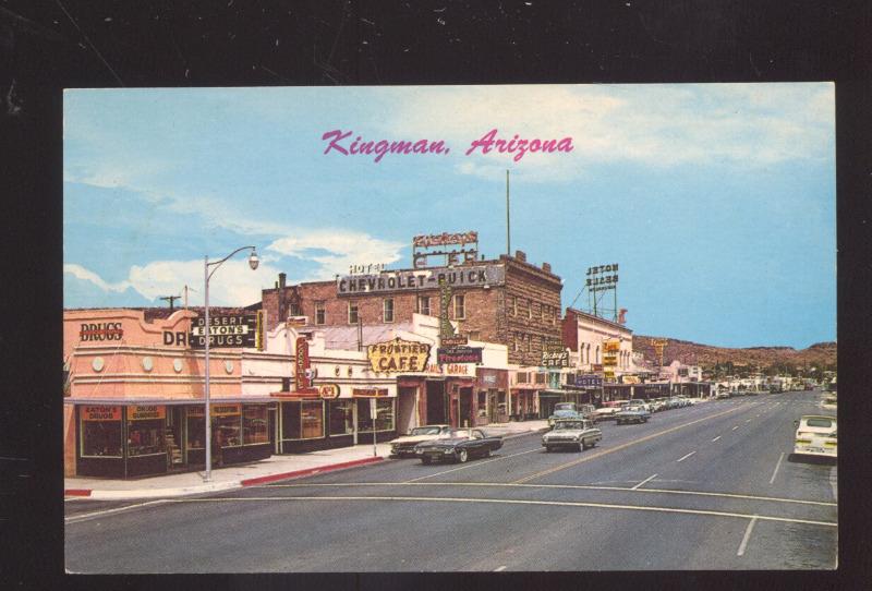 KINGMAN ARIZONA ROUTE 66 1961 THUNDERBIRD OLD CARS STREET SCENE POSTCARD