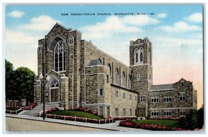 1947 New Presbyterian Church Scene Street Marquette Michigan MI Vintage Postcard