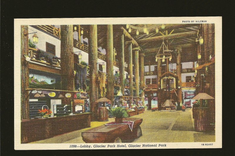 Lobby Glacier Park Hotel Glacier National Park Hileman Colortone Postcard