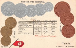 Tunisia Table Exchange Flag Coins embossed coinage postcard C315