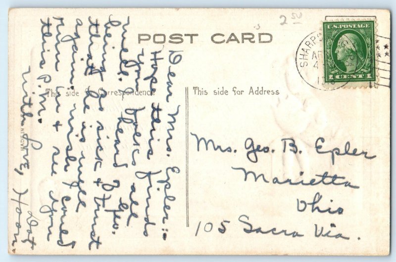 c1910's Easter Greeting Child Hatched Egg Chicks Embossed Marietta OH Postcard