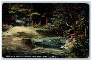 1911 Road View Watson Twin Lakes Road Trees Rocks Pike Co. Pennsylvania Postcard