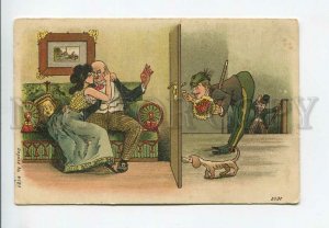 3176997 COMIC Lady & Lover DACHSHUND Vintage LITHO PC