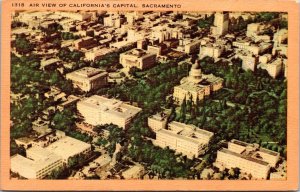 Sacramento California Scenic Birds Eye View State Capitol Linen Postcard 