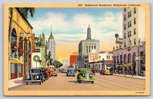 Hollywood California Boulevard~Oldsmobile Dealer~Browns~1937 Cars~Linen PC