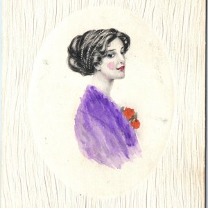 c1910s Lovely Hand Painted / Colored Young Lady Portrait Art Girl Postcard A172