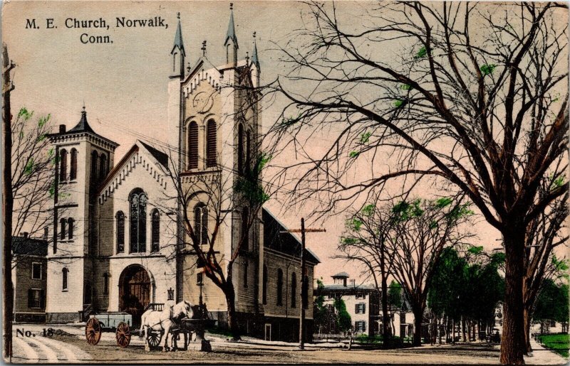 Postcard CT Norwalk Methodist Episcopal Church Horse Water Trough 1907 S93