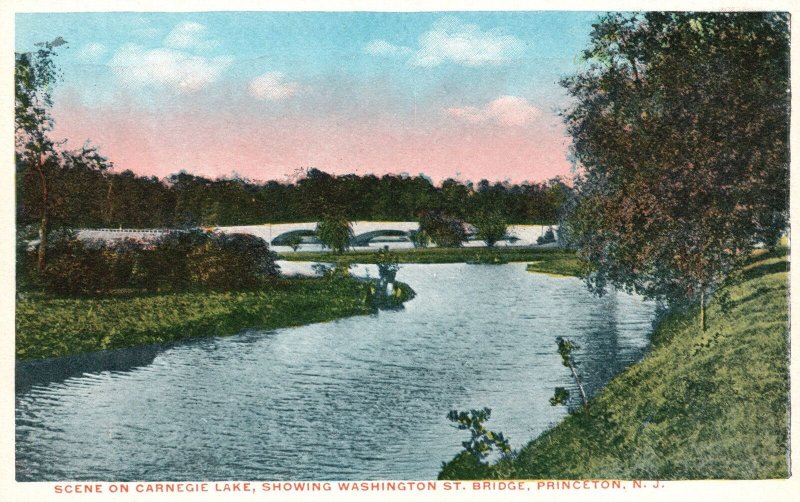 Vintage Postcard Carnegie Lake Showing Washington St. Bridge Princeton N. J.
