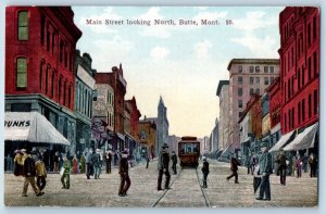 Butte Montana MT Postcard Main Street Looking North Trolley Street Scene Vintage