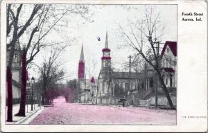 Postcard IN Aurora - Fourth Street - hand colored