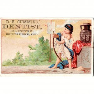 D.E. Cummins Dentist ~ South Bend, Indiana ~ Antique Victorian Trade Card