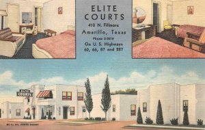 ELITE COURTS AMARILLO TEXAS US HWY 66 ADVERTISING POSTCARD (c. 1940s)