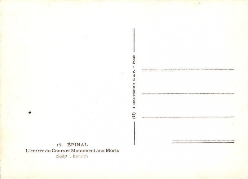 L'entrÈe du Cours et Monument aux Morts Epinal France Unused 
