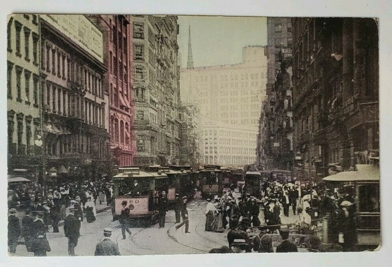 Broadway New York NY Most Famous Street In US Postcard Trolleys People Building