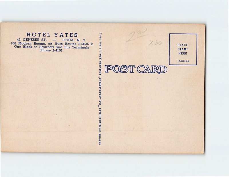 Postcard Hotel Yates, Utica, New York