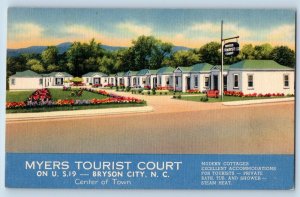 Bryson City North Carolina NC Postcard Myers Tourist Court Inn Motel Vintage