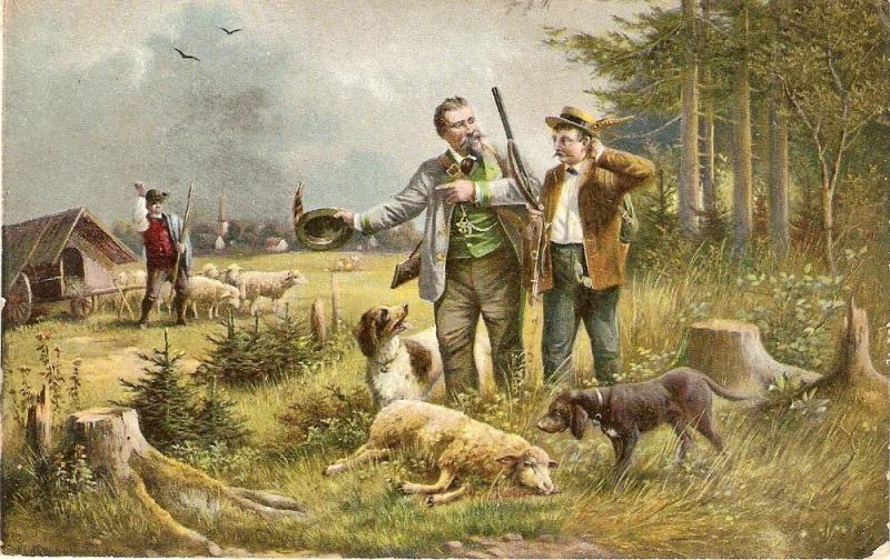 \Scene of ilegal Hunting\ Curious vintage Postcard