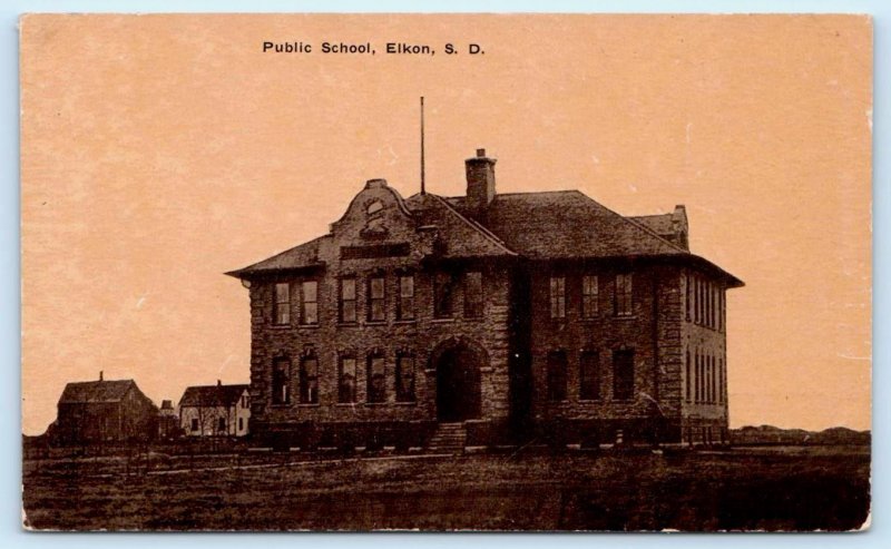 ELKON, South Dakota SD ~ PUBLIC SCHOOL Brookings County c1910s Postcard