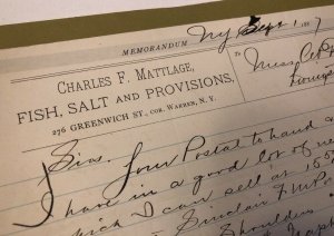 1887 Charles F. Mattlage Fish & Salt Provisions WARREN NY Letterhead