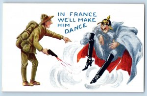 WWI Postcard Military Soldier In France We'll Make Him Dance c1910's Antique