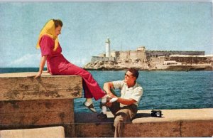 Morro Castle Guards Havana Cuba Harbor Pan Am Airline Issued Postcard