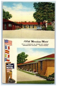 1957 Meridian Motel & Restaurant Cottages Multiview Dodge City Kansas Postcard