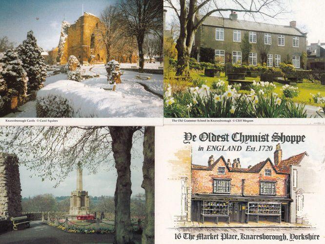 Knaresborough War Memorial Castle In Snow Chemist Shop School 4x Postcard s