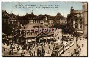 Old Postcard Frankfurt mein instead of Schiller and Zeil Trams