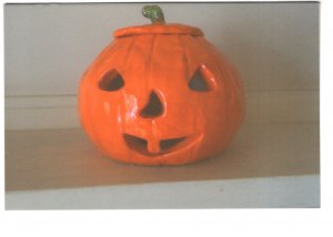 Homemade Halloween Postcard, Real Photo of Ceramic Pumpkin