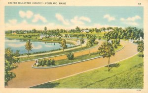 Portland Maine Baxter Blvd Route 1 Linen Postcard Unused