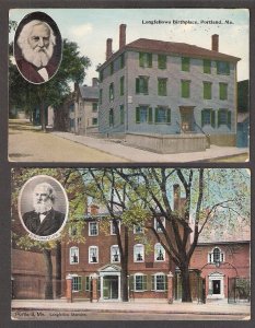 M66  Portland, Me. 2 Pcs. Vignettes, Longfellows Birthplace & Mansion,1909-10s