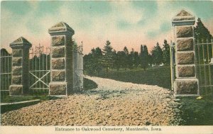C-1910 Entrance Oakwood Cemetery Monticello Iowa Hand colored Postcard 21-1242