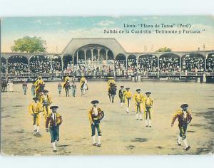 Old Postcard BULL FIGHTERS AT PLAZA Lima Peru F5566