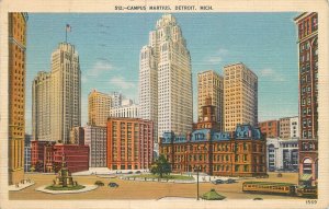 United States Detroit Michigan 1937 Campus Martius postcard