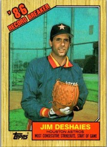 1987 Topps Baseball Card '86 Record Breaker Jim Deshaies Houston Astros ...