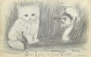 Art Postcard Vincent V Colby Dog & cat Can I play in your yard