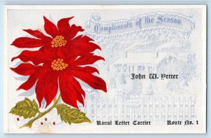 c1910's Christmas Poinsettia Flowers Rural Mail Carrier Antique Postcard
