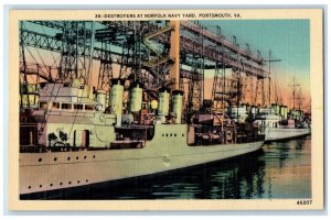 c1930's Destroyers At Norfolk Navy Yard Portsmouth Virginia VA Vintage Postcard