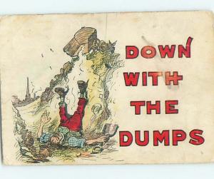 Pre-1907 comic MAN FALLS DOWN GARBAGE HILL AT CITY DUMP HL2091