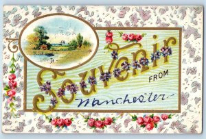 Manchester Iowa IA Postcard Souvenir Embossed Flowers & Scenic View 1910 Antique