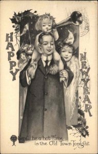 New Year Children Kids Dressed as Adults Fashion c1910 Vintage Postcard