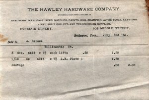 1914  Bridgeport  Connecticut  The Hawley Hardware Co.  Receipt  8 x 5