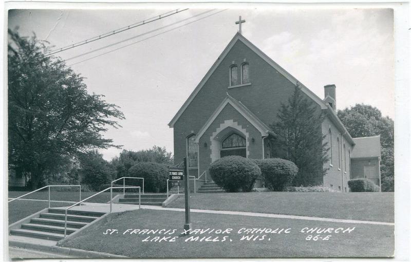 St Francis Xavier Catholic Church Lake Mills Wisconsin Real Photo RPPC postcard