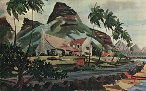 VINTAGE POSTCARD A SCENIC STOP AT KAHANA BAY CIRCLE ISLAND TRIP OAHU HAWAII 1959