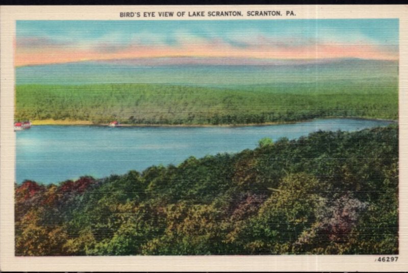 Pennsylvania SCRANTON Bird's Eye View of LAKE SCRANTON - LINEN