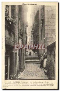 Old Postcard St Malo Rue Des Degres Small Children