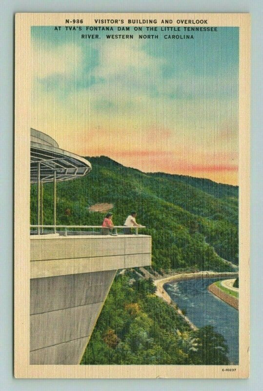 Visitor's Building Overlook TVA Fontana Dam TN River North Carolina NC Postcard