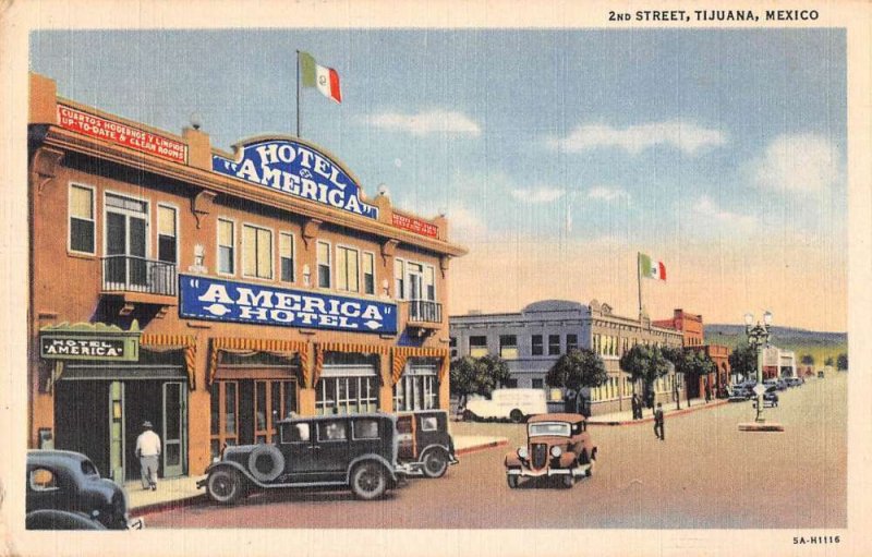 Tijuana Mexico Hotel America 2nd Street Vintage Postcard AA19745