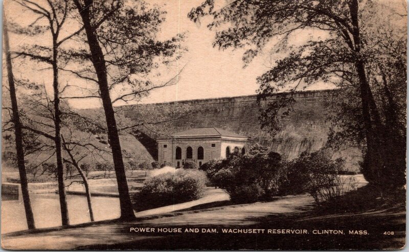 Power House Dam Wachusett Reservoir Clinton Massachusetts MA Antique Postcard  